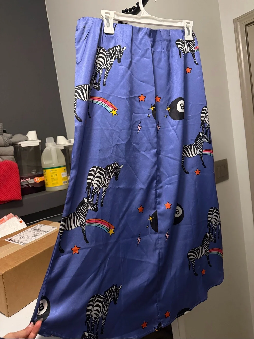 Dressed in LALA Blue Zebra Print Skirt Set with Rainbow & 8-Ball Motifs